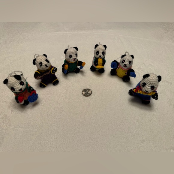 6 Vintage Handmade Crochet Panda Bear Christmas Ornaments - Picture 3 of 3